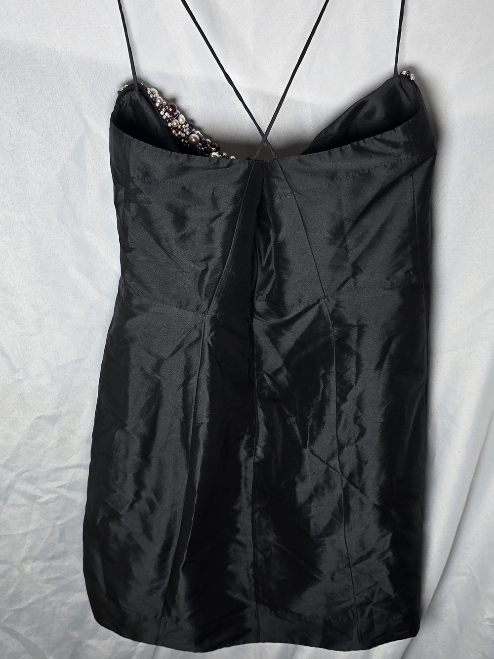 Anthropologie Maeve Beaded Embellishes Sweetheart Neck Strappy Black Mini Dress - Picture 4 of 9